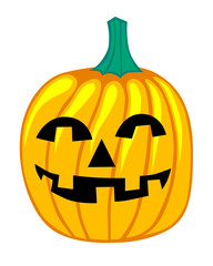 Halloween mask made of big pumpkin on white background