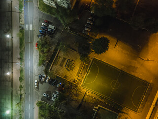 Aerial view of football court at night