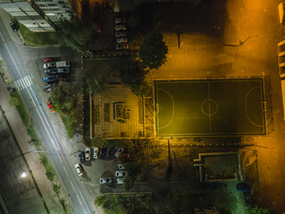 Aerial view of football court at night