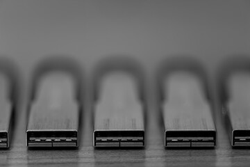 Macro shot of a row of USB memory sticks