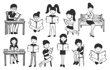 People reader and literature fan set