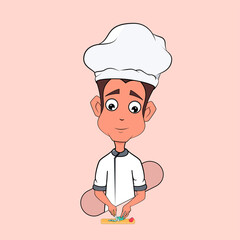 vector illustration of male chef cutting cucumber. with tomato next to it. to prepare a dish.