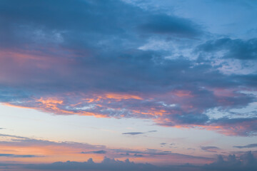 Colorful cloudy sky at sunset. Beautiful color transitions. Abstract background of nature.