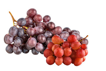 bunches of fresh red and black grapes isolated on a white background