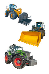 Front loaders for use in various areas of modern production. Isolated on white