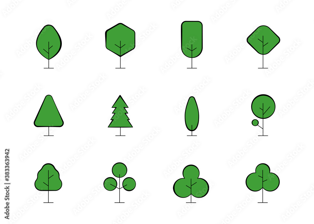 Poster green threes set vector. isolated threes set.