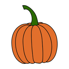 Pumpkin, leaf, acorn, mushroom.  Vector doodle element. For printing on paper, package, web banners, greeting cards. Autumn Thanksgiving day Happy Halloween party. Forest. Vegatarian food symbols.
