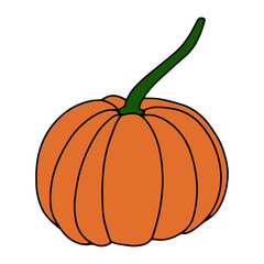 Pumpkin, leaf, acorn, mushroom.  Vector doodle element. For printing on paper, package, web banners, greeting cards. Autumn Thanksgiving day Happy Halloween party. Forest. Vegatarian food symbols.
