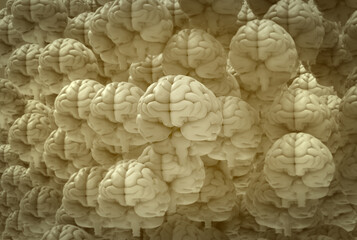 Fototapeta na wymiar 3D rendering crowd of human brain on yellow beige tone