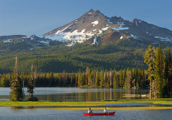 Canoers on Sparks Lake at Broken Top near Bend Oregon