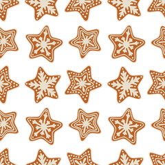 Fototapeta na wymiar Christmas cookies seamless pattern. Hand drawn star shaped Christmas cookies endless background. Part of set.