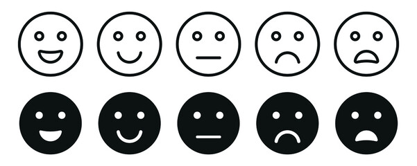 Set of Emoticons outline, face smile, positive, negative, feedback emoticon
