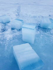 Ice blocks on a frozen lake