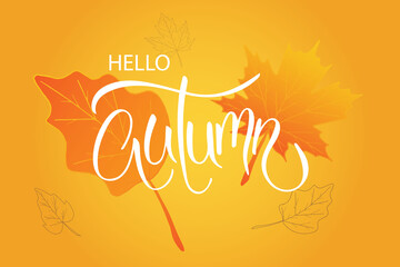 Hello Autumn brush hand lettering text
