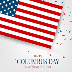 Columbus Day banner. Discovery of America concept background with American flag. USA national October holiday. Vector illustration.