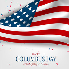 Columbus Day banner. Discovery of America concept background with American flag. USA national October holiday. Vector illustration.
