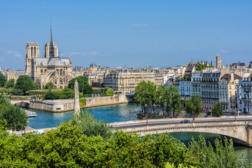 Paris Panorama with Cite Island and Cathedral Notre Dame de Paris on the background. View from Arab...