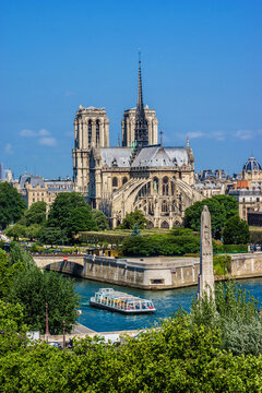 Paris Panorama with Cite Island and Cathedral Notre Dame de Paris on the background. View from Arab World Institute (Institut du Monde Arabe) building. Paris, France.