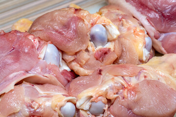 Turkey meat, wings, thighs background close up