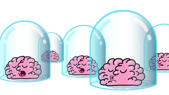 Cartoon sleeping brains in the glass jar.Good for any business video material with concept like training or for explainers. Metaphor of passive society.