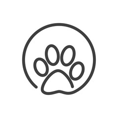 Obraz premium Cuidado de mascotas. Logotipo lineal zarpa de gato en círculo en color gris