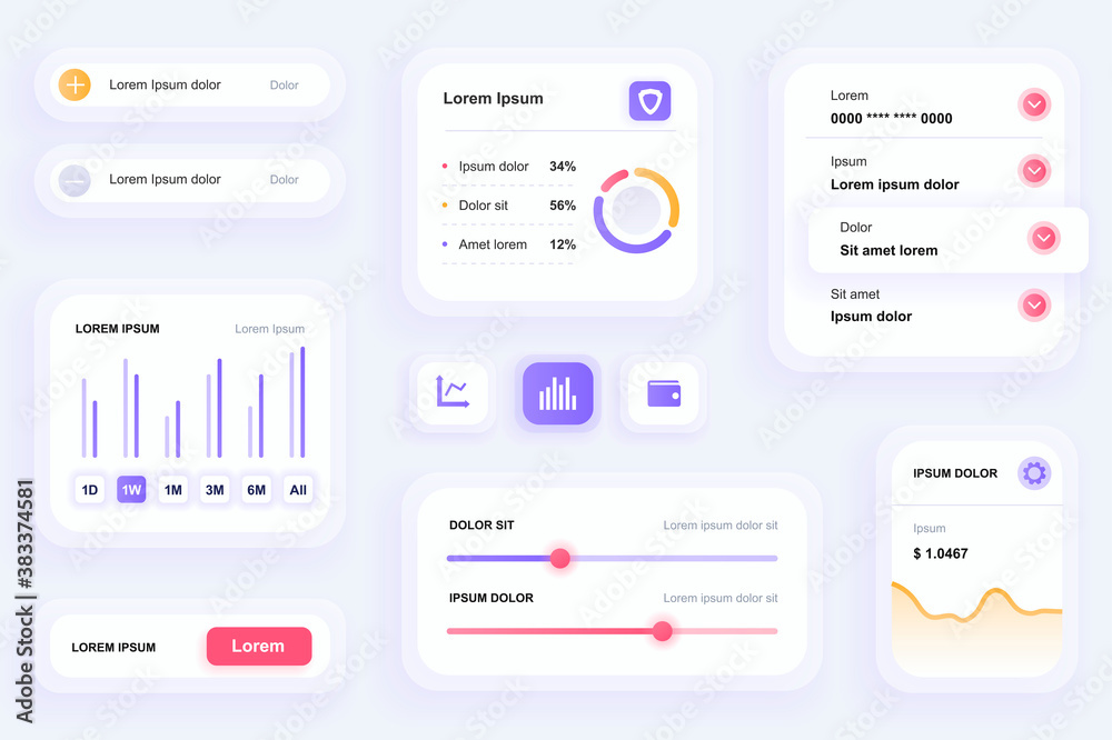 Leinwandbilder gui elements for finance mobile app. financial management and business analytics user interface gene