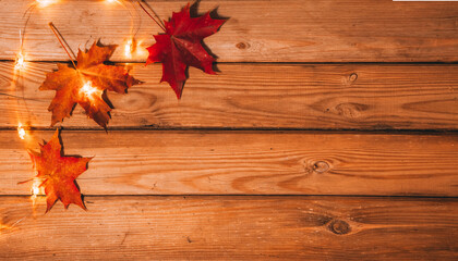 Obraz premium Colorful leaves frame on yellow background with copy space. Autumn frame.