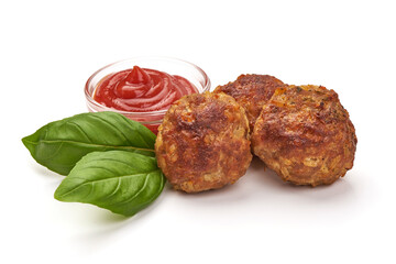 Baked meatballs, isolated on white background