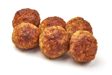 Baked pork meatballs, isolated on white background