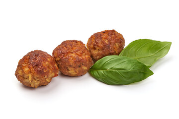 Baked meatballs, isolated on white background