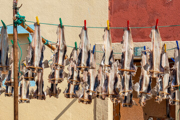 Fish drying on a street. Peniche. Portugal