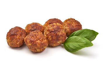 Baked meatballs, isolated on white background