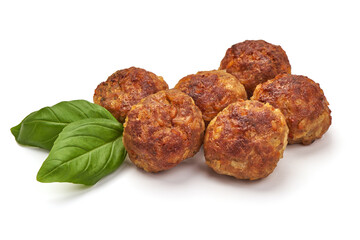 Baked pork meatballs, isolated on white background