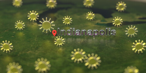 Sunny weather icons near Indianapolis city on the map, weather forecast related 3D rendering