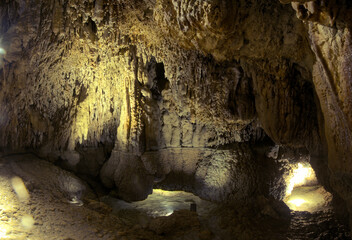 Calcite formations on the roof of the Höllgrotten cave of Baar in Switzerland