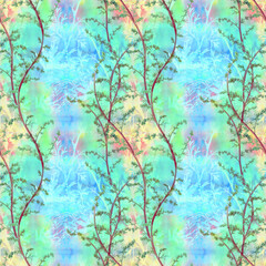 Field herbs on a watercolor background. Seamless patterns.