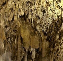 Calcite formations on the roof of the Höllgrotten cave of Baar in Switzerland