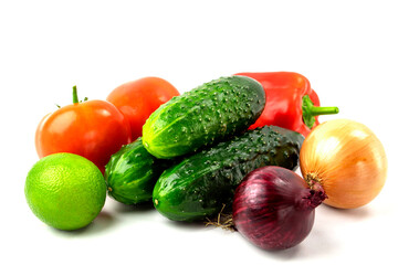 Fresh vegetables on white background with place for text