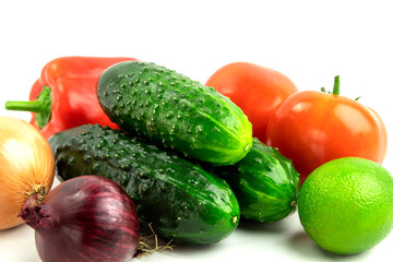 Fresh vegetables on white background with place for text