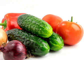 Fresh vegetables on white background with place for text