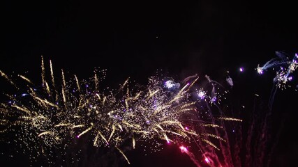 4th of July fireworks at night, wide aerial