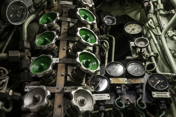 Fototapeta na wymiar controller taps in a historic submarine