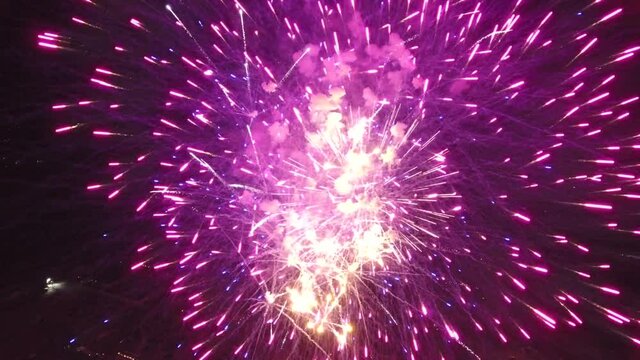 Firework display over Utah, wide aerial