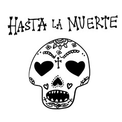 Hasta La Muerte. Dia de los muetros. traditional Mexican paper cutting flags. Isolated on black background. For cards, posters, coloring book, decor, t shirt design, logo tattoo illustration.