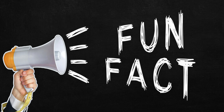 A businessman speaks into a loudspeaker, next to the text - FUN FACT. No face visible.