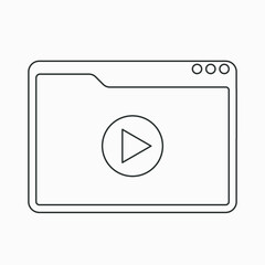 Thin line video player internet browser on white background. Video icon vector. Line art video platform.