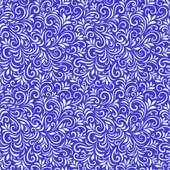 Vector seamless pattern with leaves and curls. Monochrome abstract floral background. Stylish monochrome texture.