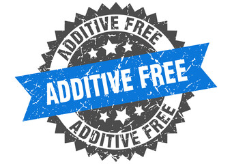 additive free stamp. grunge round sign with ribbon