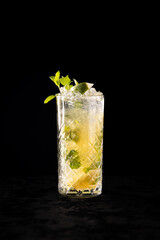 Cocktail on black background menu layout restaurant bar vodka wiskey tonic