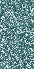 Vector seamless pattern with leaves and curls. Monochrome abstract floral background. Stylish monochrome texture.